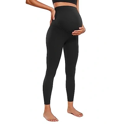 Abbildung von CRZ Yoga Damen Butterluxe Umstandsleggings 64cm Skinny Umstandshose High Waist Schwangerschaft Leggins Schwarz 40