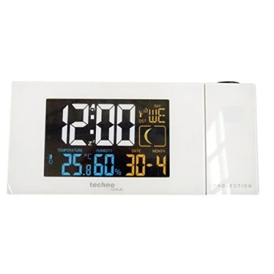 Abbildung von Technoline WT 537 Projektionswecker WT537 Funkwecker mit Projektion, sowie Temperatur und Luftfeuchteanzeige, weiß, 16.5 x 5.6 7.5 cm