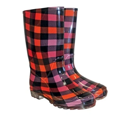 Abbildung von Damen Gummistiefel PVC Karowmuster Stiefel Regenstiefel Damenstiefel Damenschuhe Gartenstiefel Stiefeletten 37