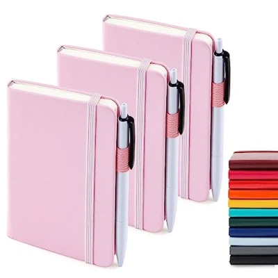 Abbildung von feela Notizbuch A6, 3 Stück Notizbücher Set, Journale Buch Bulk mit Gelstiften schwarz, 80 GSM, 112 Seiten, 8,89x13,97cm, Mini Notizblock Set geeignet für Büro und Schule, rosa Notizheft
