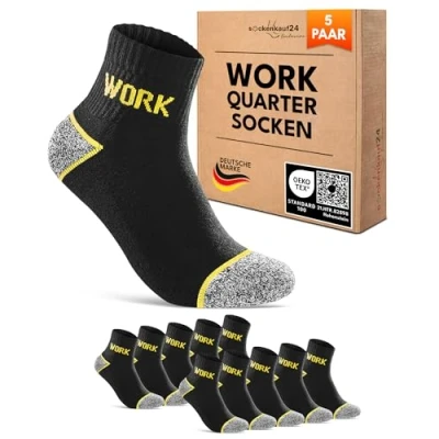 Abbildung von sockenkauf24 Premium Arbeitssocken Herren 43 46 kurz Quarter WORK Sneaker Sommer mit verstärkter Ferse &amp; Fußspitze Schwarz Baumwolle 70105T (43 46)