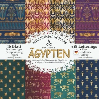 Abbildung von DECOUPAGE Ägypten Orientalisches Motivpapier für Tagebücher, Collagen, Karten &amp; Geschenk Deko : Scrapbooking Zubehör zum Ausschneiden I Mit Letterings DIY Kalender Inspo