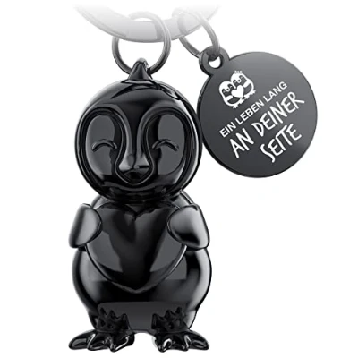 Abbildung von FABACH Pinguin Schlüsselanhänger Frosty mit Herz Glücksbringer Geschenke Freundin Partner Liebe Paare Jahrestag Gravur Ein Leben lang an deiner Seite