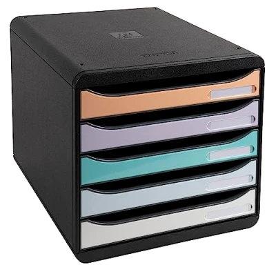 Abbildung von Exacompta 3094296D Premium Ablagebox mit 5 Schubladen für DIN A4+ Dokumente. Belastbare Schubladenbox aus 100% Recycling Kunstsoff Blauer Engel Big Box Plus Horizon SchwarzAquarell