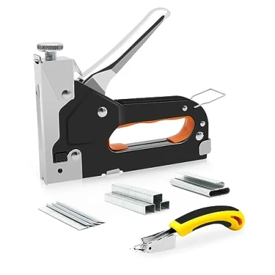 Abbildung von Handtacker Set mit 2100 Klammern,3 in 1 Tacker für Holz Klammerentferner,Regulierbarer Schusskraft Tackerpistole Tischlerei, Dekoration, Kabelbefestigung
