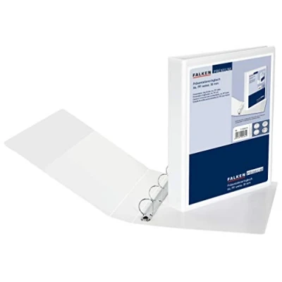 Abbildung von Exacompta Original Falken Premium Präsentationsringbuch. Made in Germany. Kunststoffbezug außen und innen 4 Ring Mechanik DIN A4 Füllhöhe 30 mm weiß ideal für Angebots Unternehmenspräsentationen
