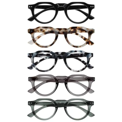 Abbildung von OPULIZE RIO Lesebrille mit Blaulichtfilter 5er Pack Runder Rahmen Schwarz, Braun &amp; Blau Schildpatt, Grün, Grau Damen Herren BBBBB53 12367 +1.50