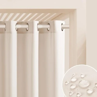 Abbildung von ROOM99 Outdoorvorhäng mit Ösen Garden Line 155 x 200 cm Breite Höhe Outdoor Vorhang wetterfest Wasserdicht Sichtschutz Sonnenschutz Gardinen Garten Winddicht Helle Creme, 1 Stück