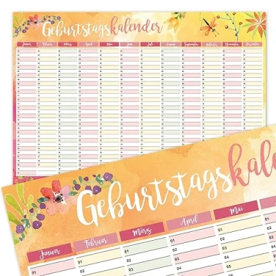 Abbildung von Geburtstagskalender mit Blumen Motiv I DIN A3 jahresunabhängig Dauerkalender für Mädchen, Frauen, WG, die ganze Familie dv_432