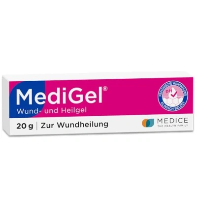 Abbildung von MediGel 20 g zur Wundheilung bei akuten Wunden reduziert die Narbenbildung ohne Klebegefühl Hydroaktives Lipogel mit Zink &amp; Eisen
