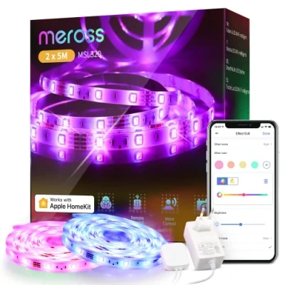 Abbildung von WLAN LED Streifen funktioniert mit Apple HomeKit, meross Smart RGB Strip, 12V IP20 Warmweiß Streifenbeleuchtung, Flexibel DIY Band Arbeiten Siri, Alexa und Google, für Weihnachten, Party, 5M x2