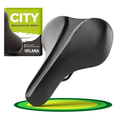 Abbildung von VELMIA Fahrradsattel 100% Wasserdicht, nahtloses &amp; ergonomisches Design komfortabler Herren Damen, Ideal für E Bikes, Trekking City sowie Mountainbikes, Sattel