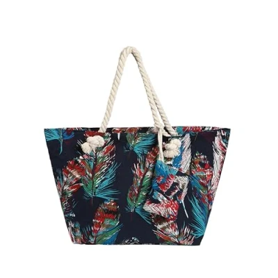 Abbildung von DonDon Badetasche XXL Familie Strandtasche Damen mit Reißverschluss Beach bag groß Bunte Federn