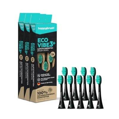 Abbildung von happybrush® Nachhaltige Aufsteckbürsten für elektrische Schall Zahnbürste Eco VIBE 3 Schwarz/Mint 3x3 Stück