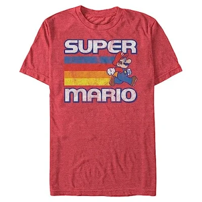 Abbildung von Nintendo Herren Super Mario Running Retro Stripe T Shirt, Rot meliert, Mittel