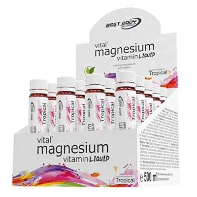 Abbildung von Best Body Nutrition Magnesium Liquid Ampullen 20 x 25ml Hochdosierter Shot mit Vitaminen 248 mg/Portion Erfrischend fruchtige Trinkampullen Flüssiges für Sport &amp; Outdoor
