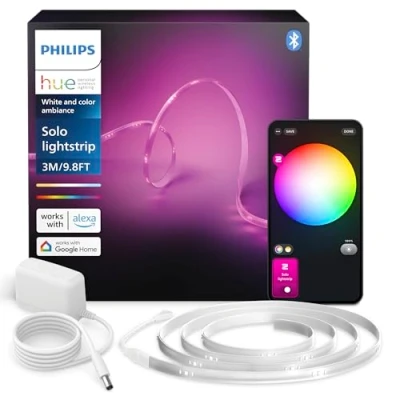 Abbildung von Philips Hue Indoor 3m Smart LED Solo Lightstrip Basis Set, 1er Pack, Steuerung mit der App, Funktioniert Alexa, Google Assistant und Apple HomeKit