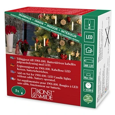 Abbildung von Konstsmide 1906 100 LED Baumbeleuchtung Zusatzset für 1901 / 5 kleine weiße Kerzen Innen (IP20) Batteriebetrieben: 5xAAA 1.5V (exkl.) warm weißen Dioden