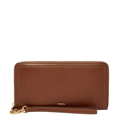 Abbildung von Fossil Logan Damen Clutch, Leder, RFID blockierend, Reißverschluss, mit Handgelenkriemen, Braun, Einheitsgröße