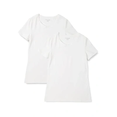 Abbildung von Amazon Essentials Damen Kurzärmeliges T Shirt mit Rundhalsausschnitt, Klassischer Schnitt, 2er Pack, Weiß, L
