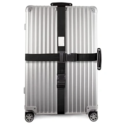Abbildung von OW Travel Kofferband Gurt Kreuz Schwerlast Personalisierter Koffergurt mit Adressschild: Luggage Strap Koffer Gurte Gepäckgurt Band Koffergurte farbig Schwarz