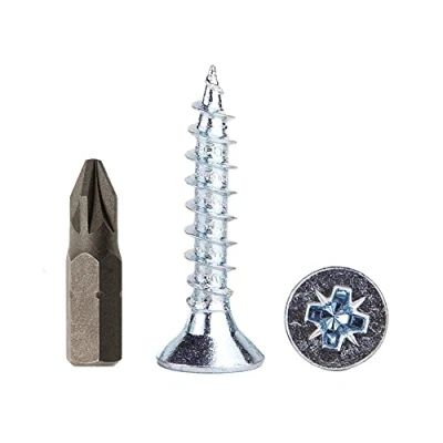 Abbildung von 100 Stück Stahl verzinkt 5,0 x 25 mm Holzschrauben Spanplattenschrauben Universal Pozi Drive Schraube PZ Vollgewinde Pozidriv Senkkopf (100, mm)