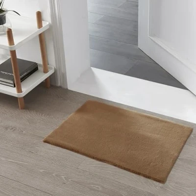 Abbildung von Teppich Wölkchen Fellteppich Kunstfell Waschbar, Hasenfell Imitat, Kaninchenfell, Kurzfell Flauschiger Wohnzimmer, Bettvorleger Schlafzimmer, Fell Braun 40x60cm