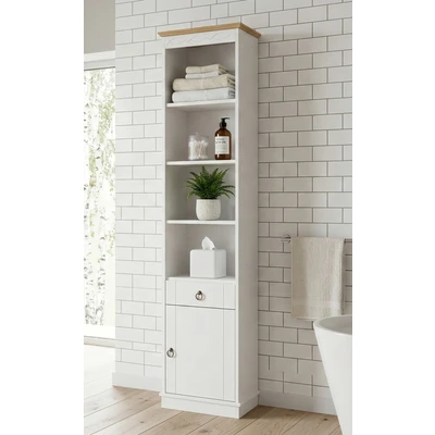 Abbildung von OTTO home Hochschrank "Indra, Badschrank, Badmöbel, Badezimmerschrank" B/T/H: 46/32/186 cm, aus massiver Kiefer, mit Schublade, FSC-zertifiziert