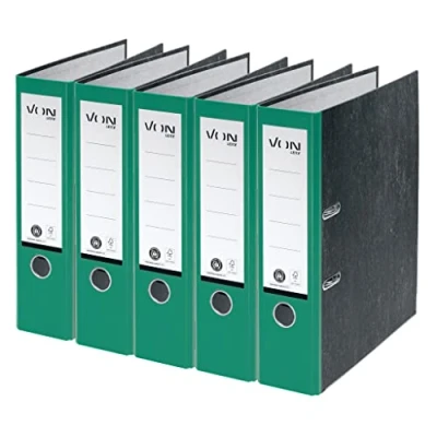 Abbildung von VON Leitz 5er Pack Ordner A4, 100 % Recyclingkarton, 80 mm Rückenbreite, Für 600 Blatt, Marmoriert, Blauer Engel &amp; FSC zertifiziert, Schule, Studium Haushalt, Grün, 10531055