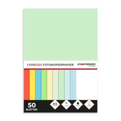 Abbildung von Emerson farbiges Druckerpapier Kopierepapier grün A4 50 Blatt 80 g/m2 210 x 297 mm Drucker: Laser, Inkjet, Fotokopierer, Fax Vielseitiges Papier zum Fotokopieren, Basteln