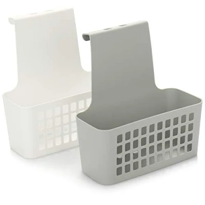Abbildung von com four® 2X Hängekorb, robuste Aufbewahrungsbox aus Kunststoff, Organizer für Küche, Bad und Kleiderschrank, stabiles &amp; leichtes Einhängeregal Türen (Hängekorb 2 Stück grau/weiß)
