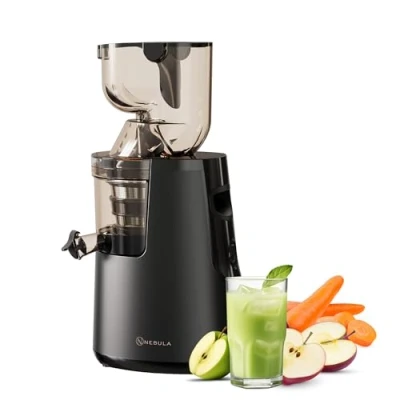 Abbildung von Nebula Grande 45RPM Cold Press Slow Juicer Ganzes Obst und Gemüse, frischer, gesunder Saft, Sorbet, Eiscreme, Weithals Einfüllschacht, BPA frei, handelsüblicher Motor, (Schwarz)