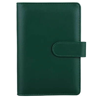 Abbildung von HAUTOCO Ringbuch A6, PU Leder Notizbuch, nachfüllbar, 6 Ringordner für A6 Budget Binder Planner Haushaltsbuch Personal Organize, Loseblatt mit magnetischer Schnalle, Dunkelgrün
