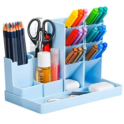 Abbildung von Withosent Stiftehalter Schreibtisch, 5 Stück Frei Kombinierbarer Stiftebox Kinder aus Plastik, Multifunktionaler Schreibtisch Organizer, Stifteköcher für Stifte Büro Zuhause Schule (Blau)