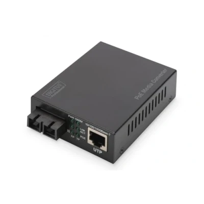 Abbildung von DIGITUS Medienkonverter MM Gbit Ethernet RJ45 / SC 850nm Wellenlänge Bis 0.5km Mit PoE Injektor Schwarz, Multimode