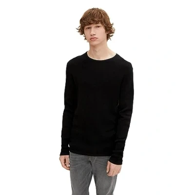 Abbildung von TOM Tailor Denim Zigzag Structured Crewneck Strickpullover, Herren, Größe: Medium, Black