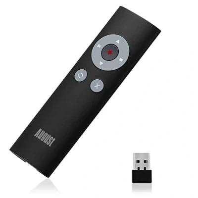 Abbildung von Schnurloser Presenter mit Highlighter &amp; Shortcuts August LP200 Laserpointer für PPT/Präsentation/Keynote/Prezi 15m Reichweite, USB Empfänger Fernbedienung kompatibel Windows Mac OS Linux Schwarz
