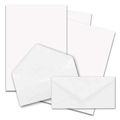 Abbildung von 25x Briefpapier Set DIN A4 mit Lang Briefumschlägen, Nassklebung Weiß mattes Schreibpapier Kuverts FarbenFroh by GUSTAV NEUSER