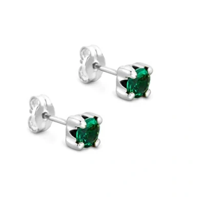 Abbildung von Orovi Damen Goldschmuck mit Edelstein Solitaire Ohrstecker Smaragd in Krappenfassung/Weißgold 9 Karat (375) / Grüner Edelstein, Geburtsstein, rund