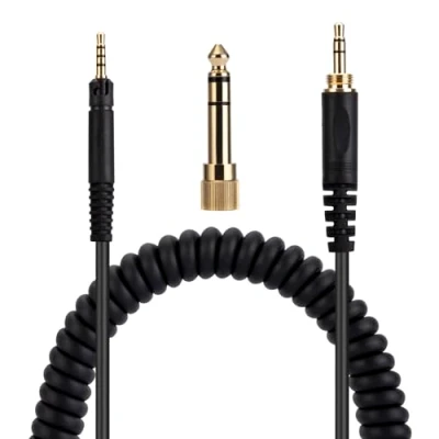 Abbildung von Alphatec HD518 HD558 HD598 HD599 HD579 Ersatz Audiokabel, kompatibel mit Sennheiser Kopfhörern, 3,5 mm (6,35 mm) auf 2,5 Stereo Klinkenstecker, Spiralkabel, 1,4 Meter, Schwarz