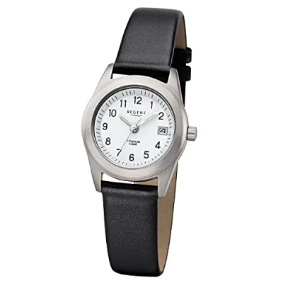 Abbildung von Regent Damen Uhr F 660 Leder Quarzwerk Armband Titan schwarz URF660