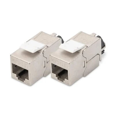 Abbildung von DIGITUS Keystone Modul Cat 6A Geschirmt 2 Stück RJ45 Buchse 500 MHz 10GBase T AWG 26 22 Designfähig Mit Rasthebel Werkzeugfreie Montage