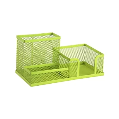 Abbildung von Leviatan Schreibtisch Organizer Stiftehalter Stifteköcher Tisch aus Metall Büroablage mit Zettelhalter Mesh 205x103x98mm Limonenfarben