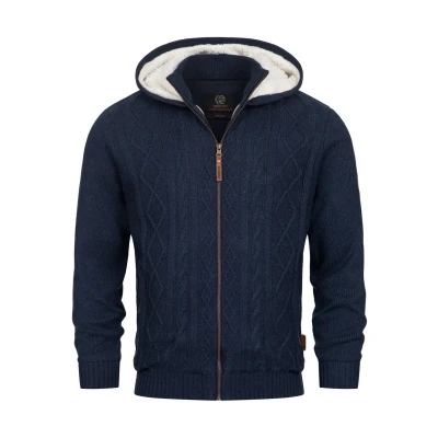 Abbildung von Indicode Herren INRandolph Strickjacke mit Kapuze und Reißverschluss Cardigan Feinstrickjacke für Männer Navy, M