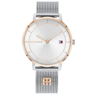 Abbildung von Tommy Hilfiger Analog Quarzuhr für Damen mit Silbernes Edelstahl Mesh Gliederarmband 1782288