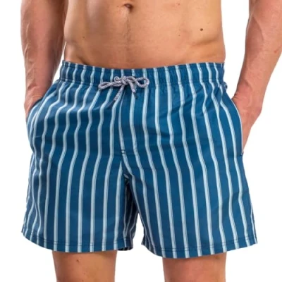 Abbildung von RIPT Herren Essentials Quick Dry UV 50 Sonnenschutz Badehose Badeshorts, Marineblauer Streifendruck, XL