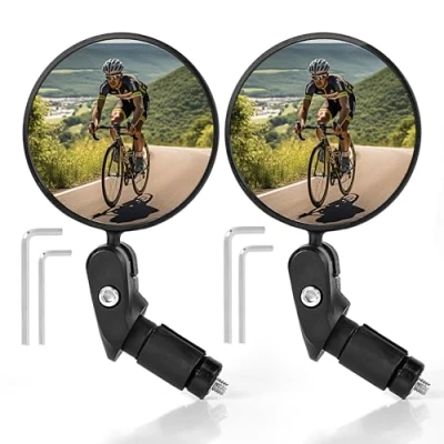 Abbildung von AiQInu Fahrradspiegel, HD Glas konvexe Linse Fahrrad Spiegel für Lenker 18 22 mm, 360 drehbarer Fahrradrückspiegel Fahrrad, Mountainbike, Rennrad (2 Stück)