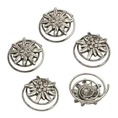 Abbildung von Alpenflüstern Trachten Haar Curlies Strass Edelweiß 5 er Set (antik silber farben) ADV079