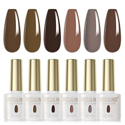 Abbildung von ROSALIND UV Nagellack 6 Farben Khaki Grau Braun Gel Gellack Shellac Set Farbgel Für Gelnägel Soak Off LED Nail Polish Lampe Nagel Salon Design Kit Maniküre Nageldesign Valentinstag