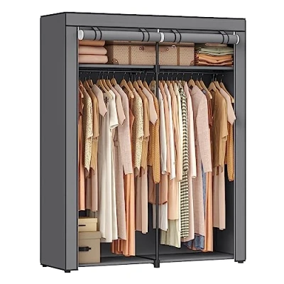 Abbildung von SONGMICS Aufbewahrungsschrank, tragbar, mit Aufhängestange, faltbar, Garderobe, Schlafzimmer, Arbeitszimmer, 140 x 43 174 cm, Grau RYG02GY